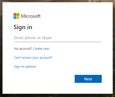 Office365 Sign-in screen