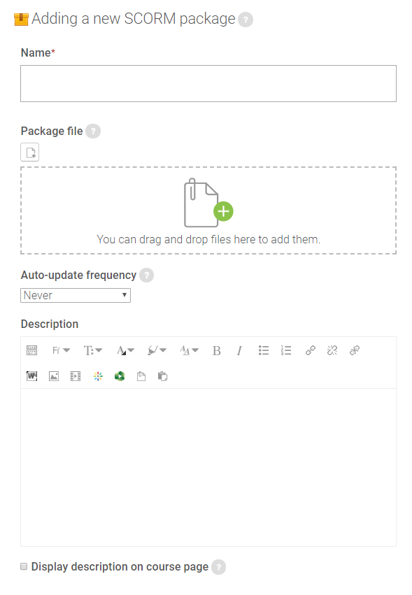 SCORM package general settings