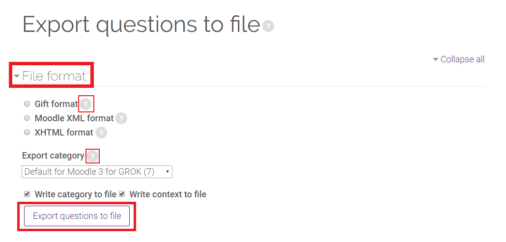 export questions to file