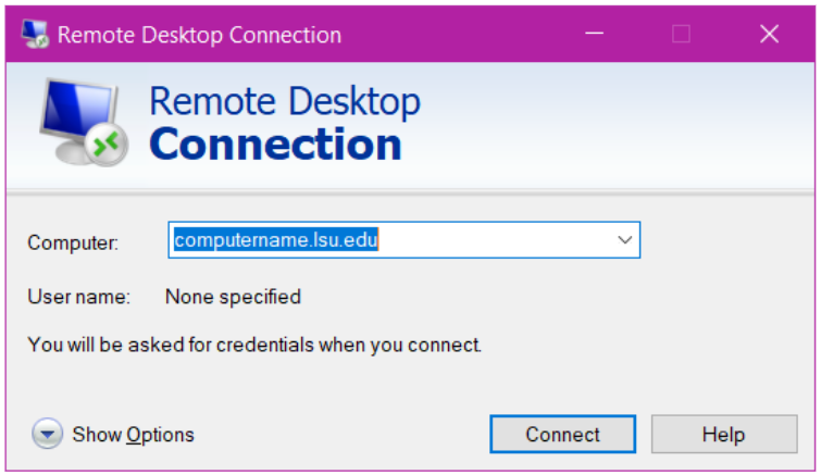 remote desktop connection window