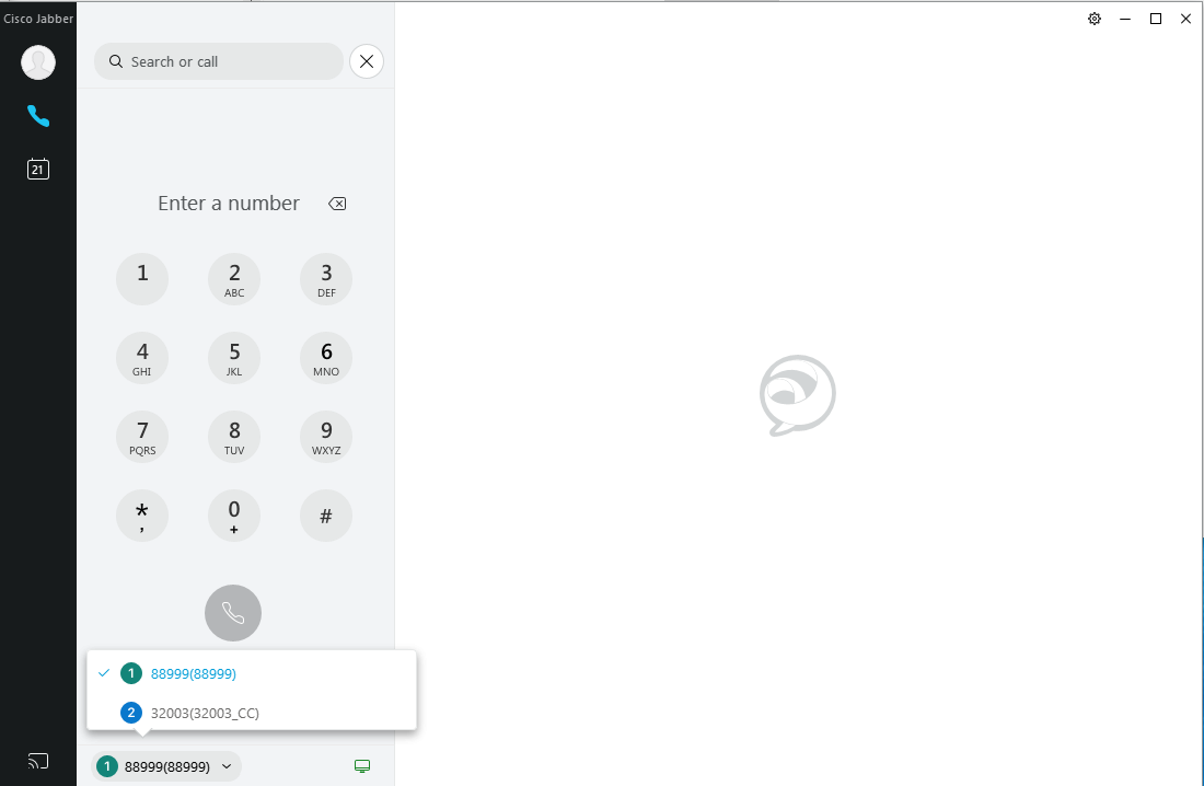Phone number selected in bottom left sidebar area, showing two phone line options to select
