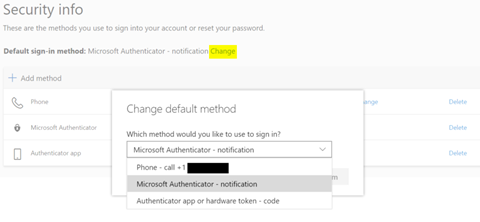 You can change your default method from the mfa setup portal