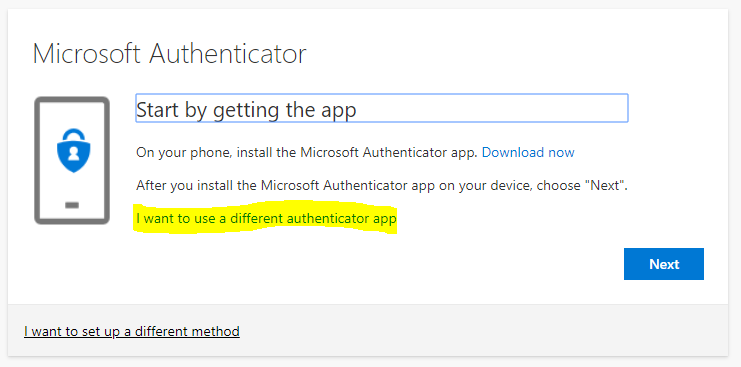 select "i want to use a different authenticator app"