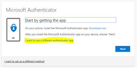 select "i want to use a different authenticator app"