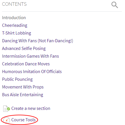 Table of contents link to Course Tools