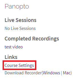 Panopto block, course settings option