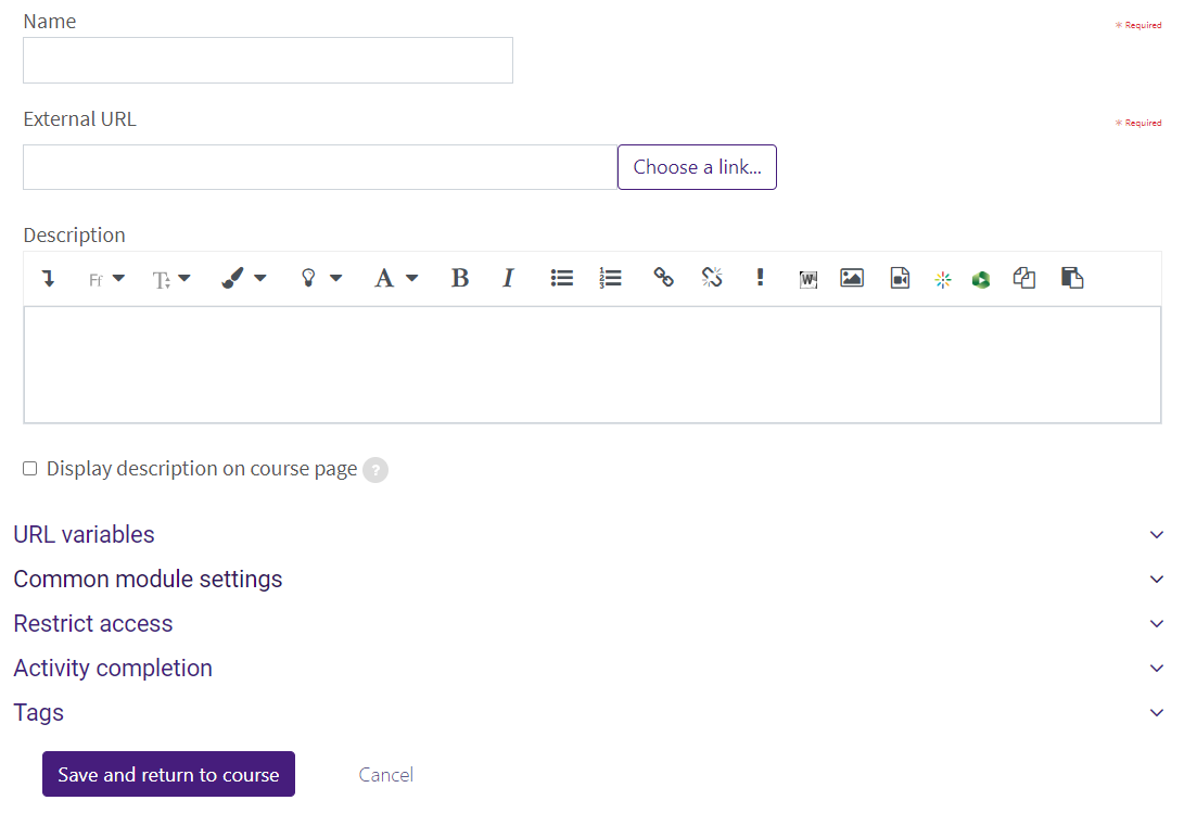 URL Resource settings