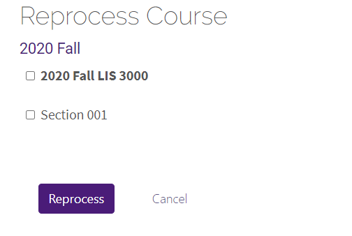 section check boxes under reprocess course