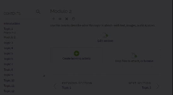Gif of adding a quiz activity