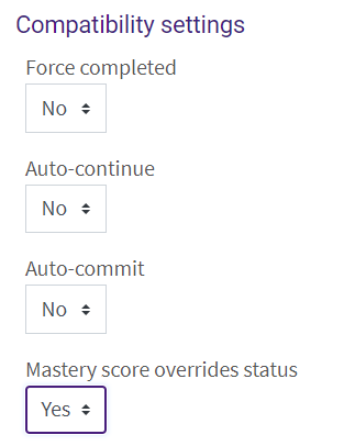 compatibility settings in SCORM package settings