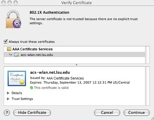 certificate verification window