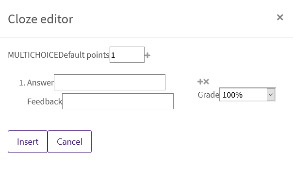 Cloze editor - add answer, feedback, and score