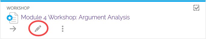 Workshop activity in course with pencil icon circled in red.