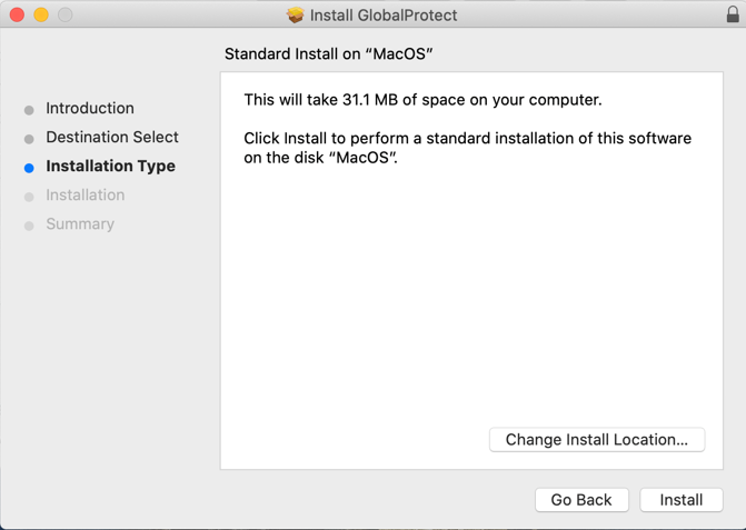 Install button for GlobalProtect on MacOS