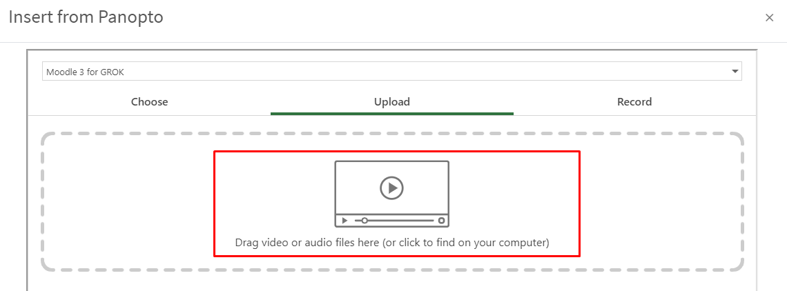 Upload video button for panopto video assignment