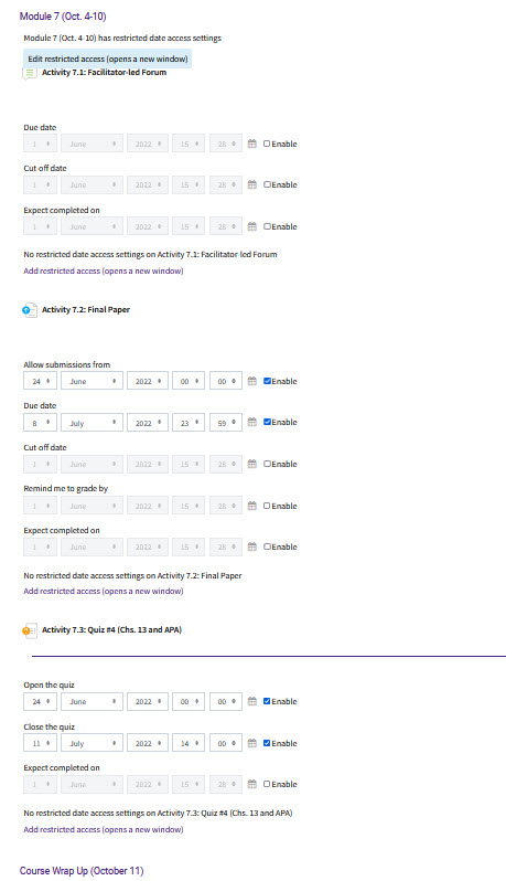 Example of Dates Report