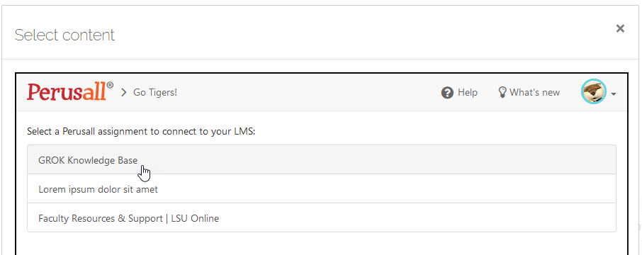 Select content assignment options for Perusall