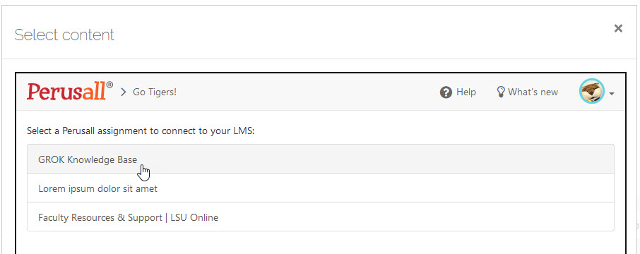 Select content assignment options for Perusall 