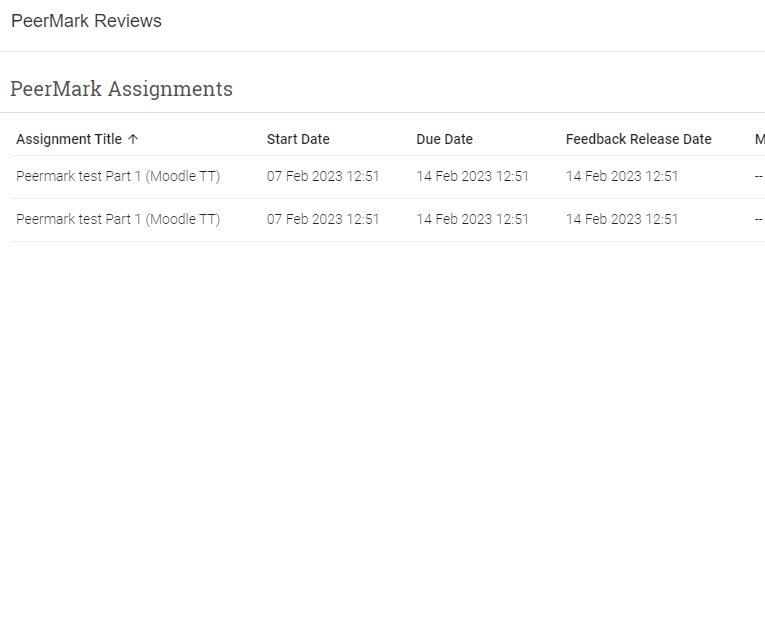 Peermark assignments homepage