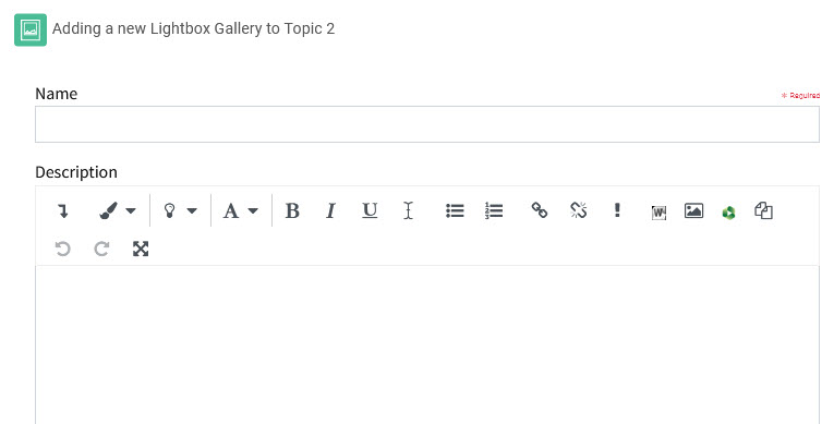 Lightbox Gallery name and description areas in settings