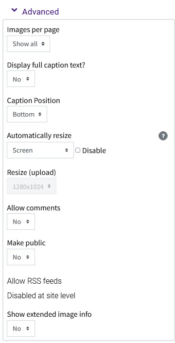 The Advanced settings for Lightbox Gallery