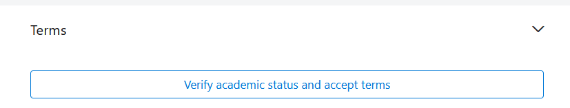 Terms drop down to view terms, with verify academic status button underneath