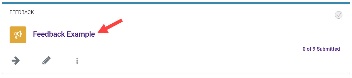 Feedback activity card in a course section with arrow pointing to activity title