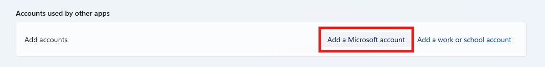 Add Microsoft account button