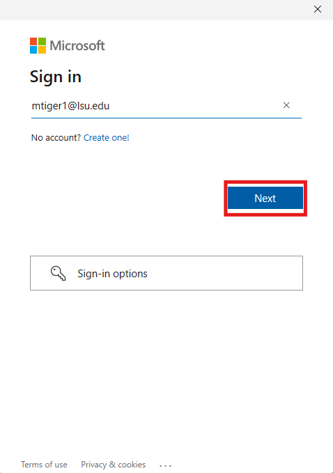 signing in with Microsoft account.