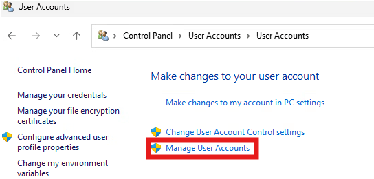 the manage user accounts button.