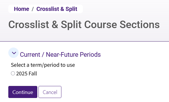Crosslist & Split term menu