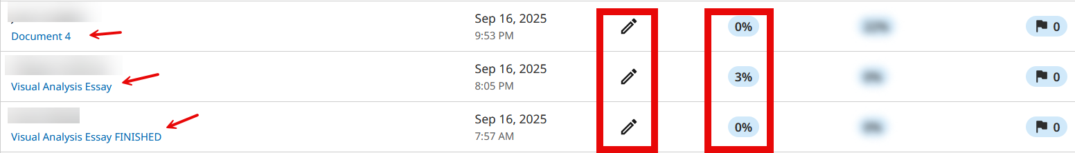 Turnitin LTI submissions screen showing links