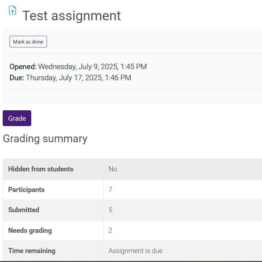 Assignment summary screen