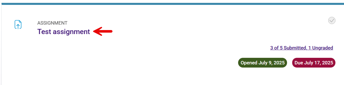 Assignment activity card for grading summary screen
