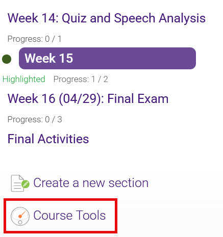 Course Tools icon in course table of contents