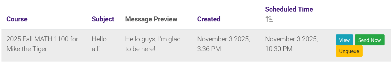 Moodle Mail view scheduled list