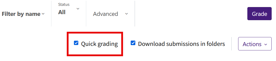 Check box to enable Quick Grading in an assignment