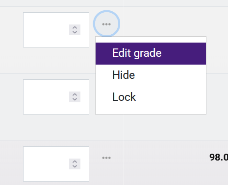 Grading text box and menu in gradebook