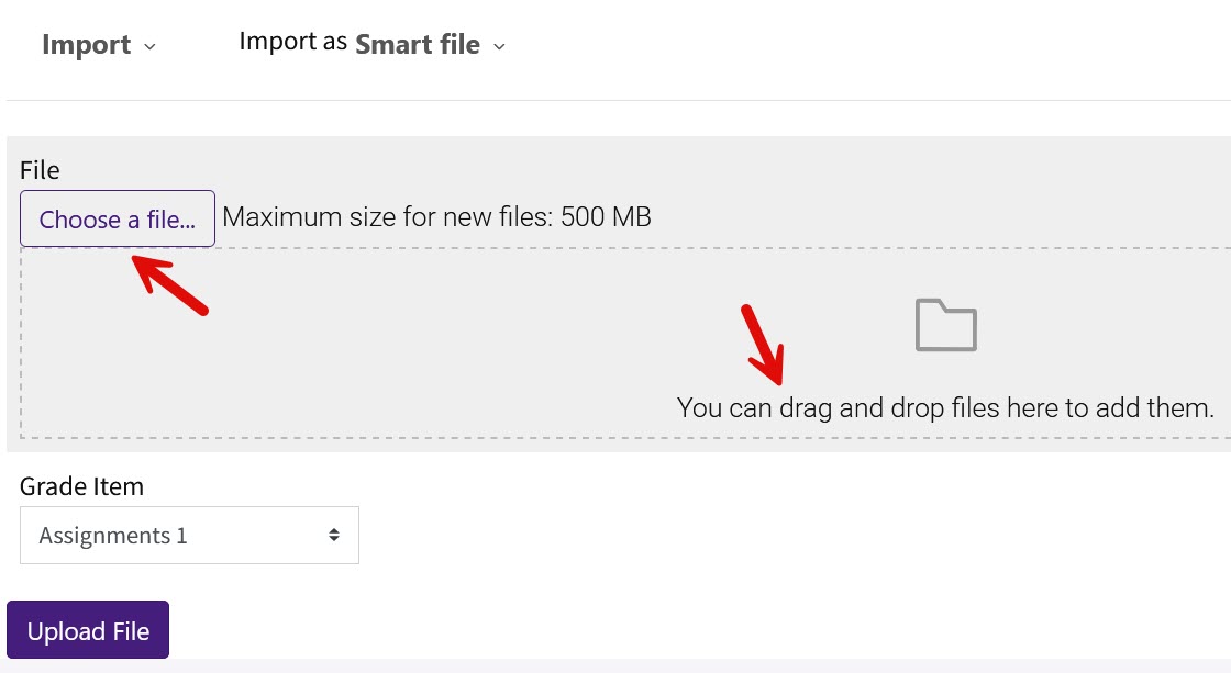 Upload file area for Smart file importer