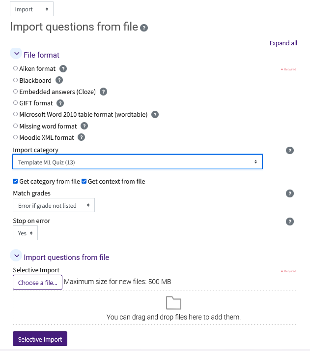 import questions from file page