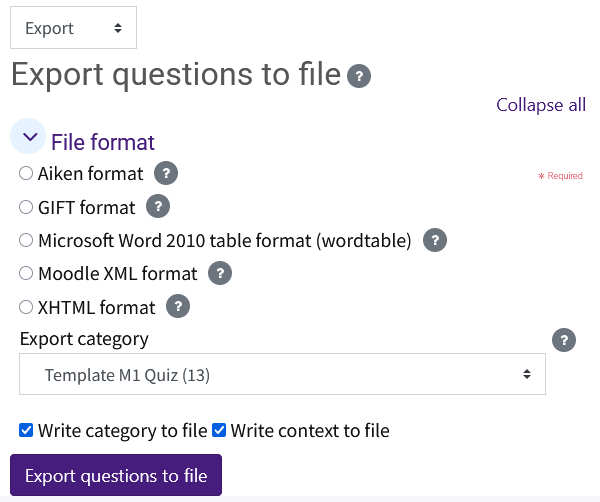 export questions to file