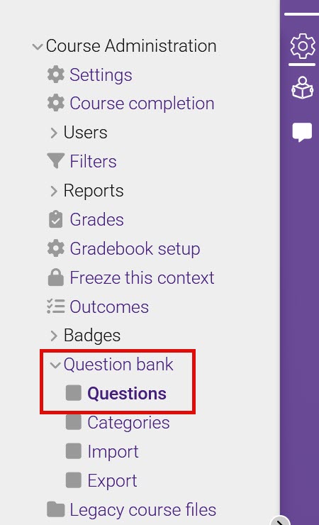 Question bank menu in course admin menu