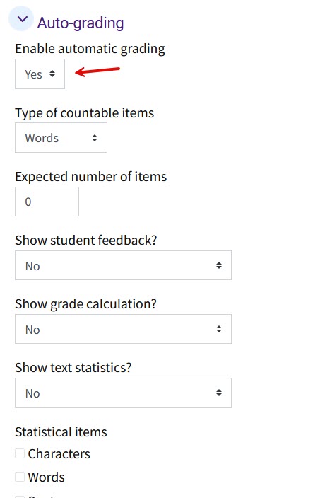 Essay Auto-grading question settings