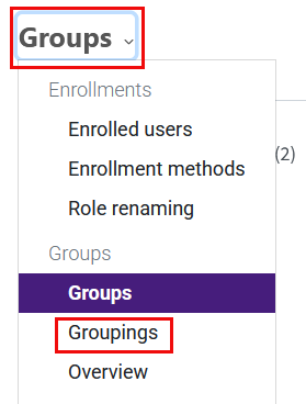 Groupings highlighted from the Groups dropdown menu