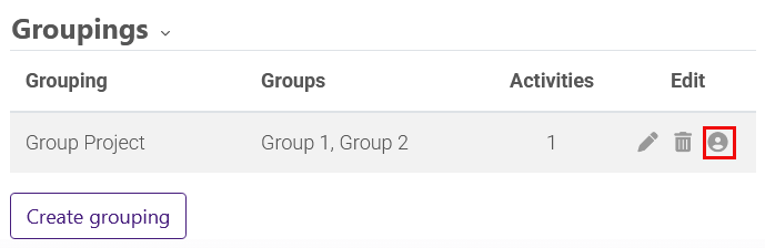Groupings shown with member groups and editing tool icons