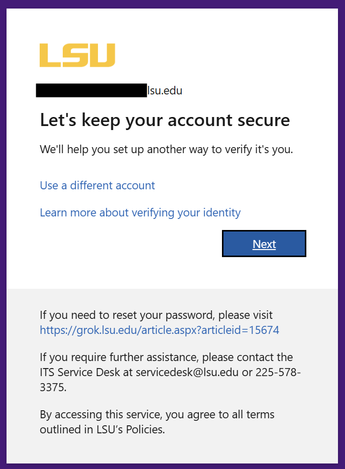 "let's keep your account secure" prompt occurring after successful sign in