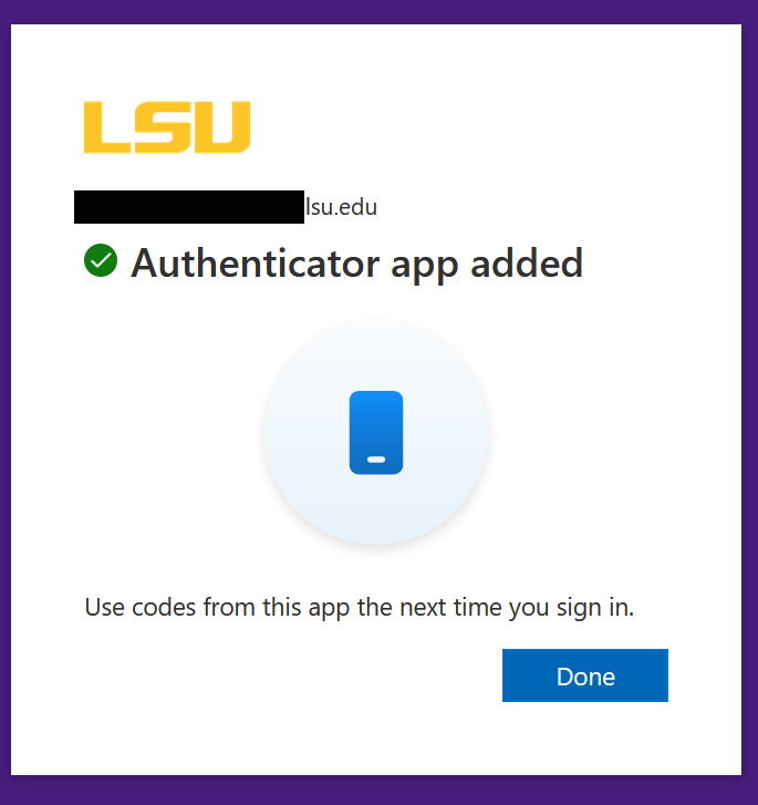 an authenticator app added success message